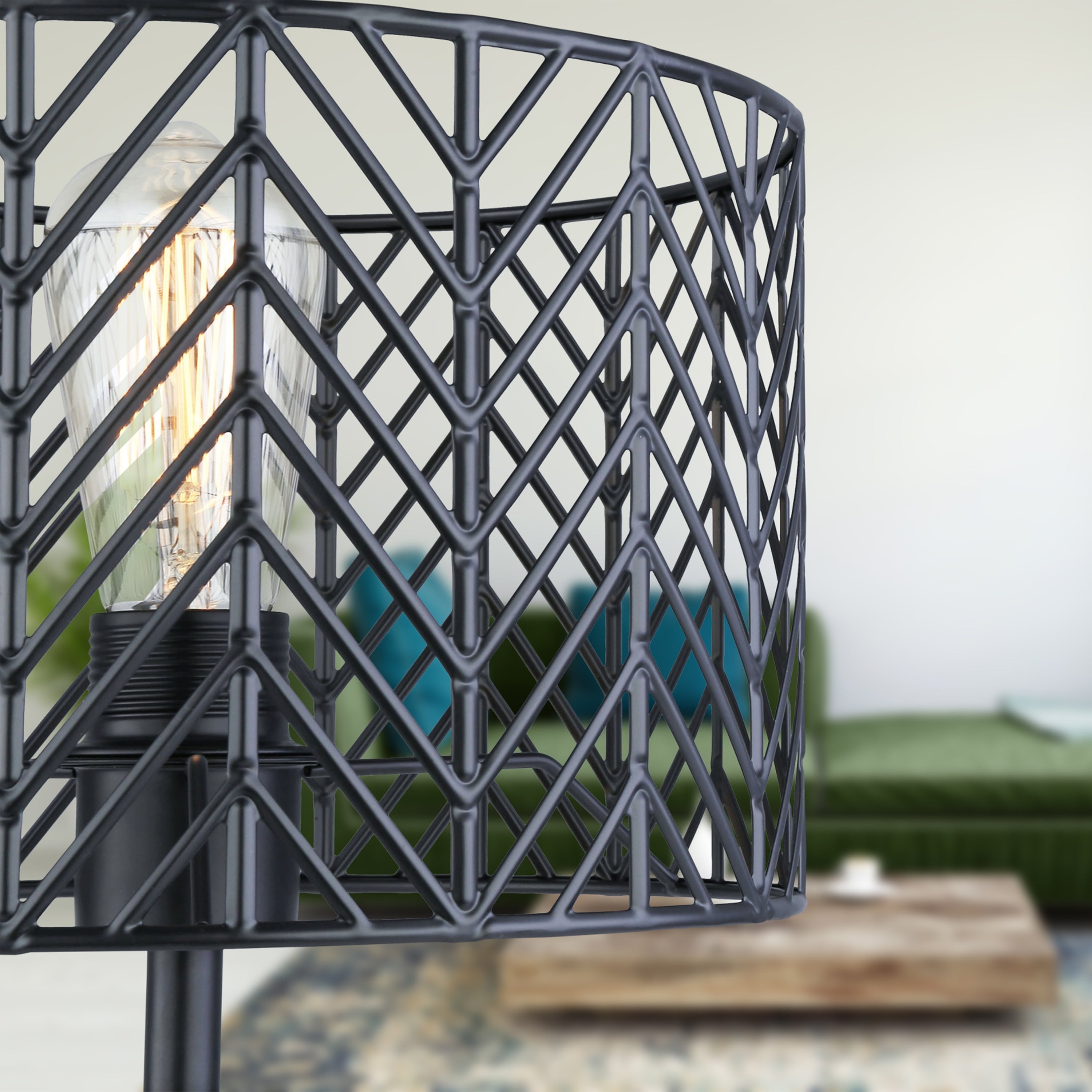 Roisin River of Goods Black Metal Cage-Shade 18.5-Inch Tripod-Base Accent Lamp - 10.125 x 10.125 x 18.5