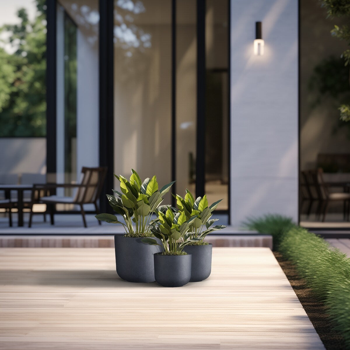 Tall Concrete Round Plant Pots / Large Indoor and Outdoor flower Planters