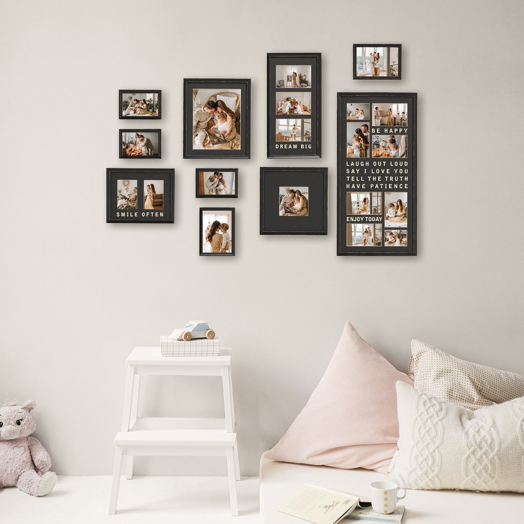 Chic Black Typography Photo Frames Family Wall Hanging Picture Frame Set of 10