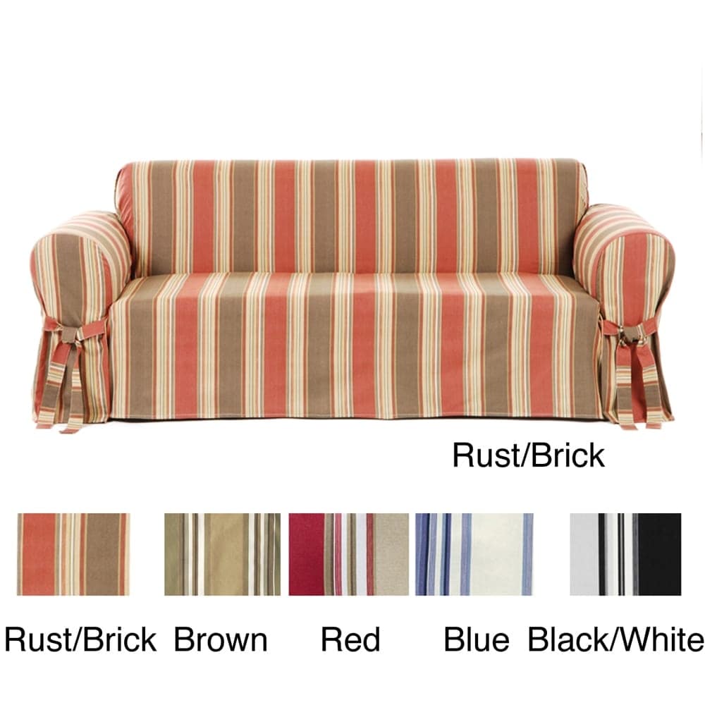 Classic Slipcovers Classic Stripe Cotton Loveseat Slipcover - N/A