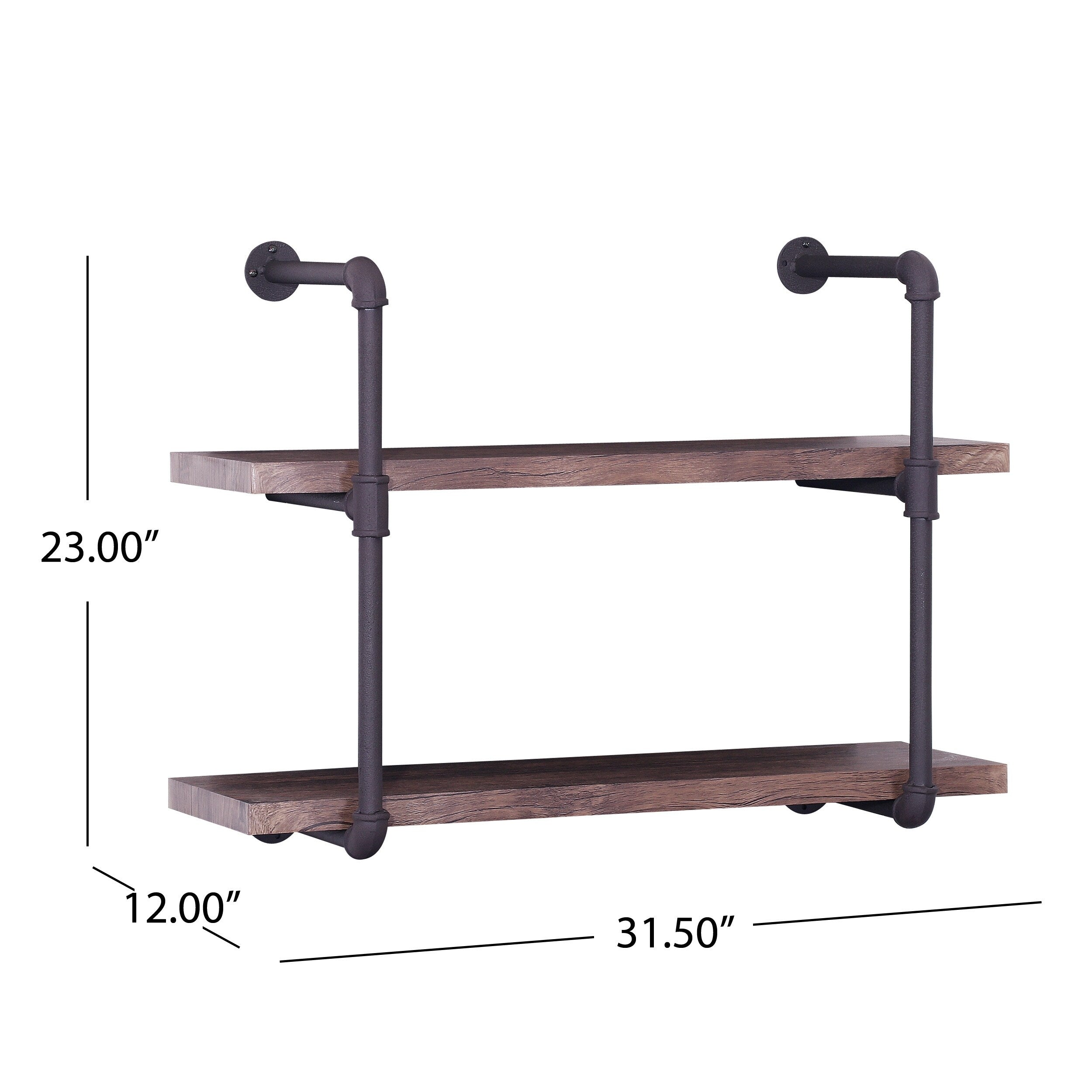 Tarian Industrial 2 Shelf Faux Wood Floating Shelf by Christopher Knight Home - 31.50 W x 12.00 D x 23.00 H