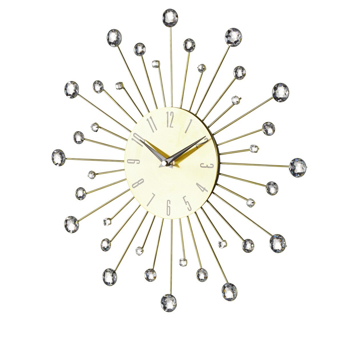 Metal Starburst Decorative Wall Clock with Crystal Accents - Gold, Brown, Silver, Copper - Roche River Decor