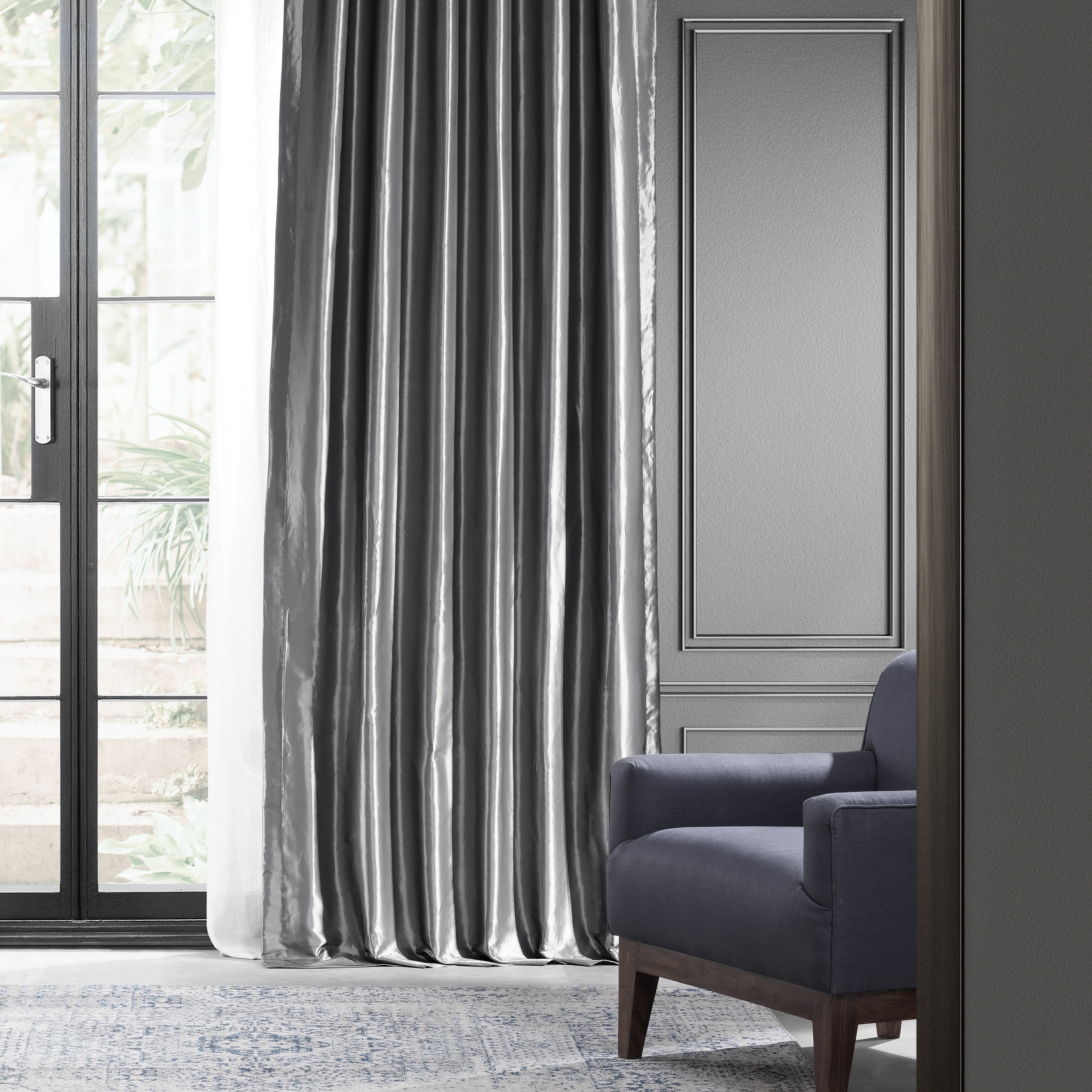 Exclusive Fabric Faux Silk Taffeta Solid Blackout Curtain (1 Panel)