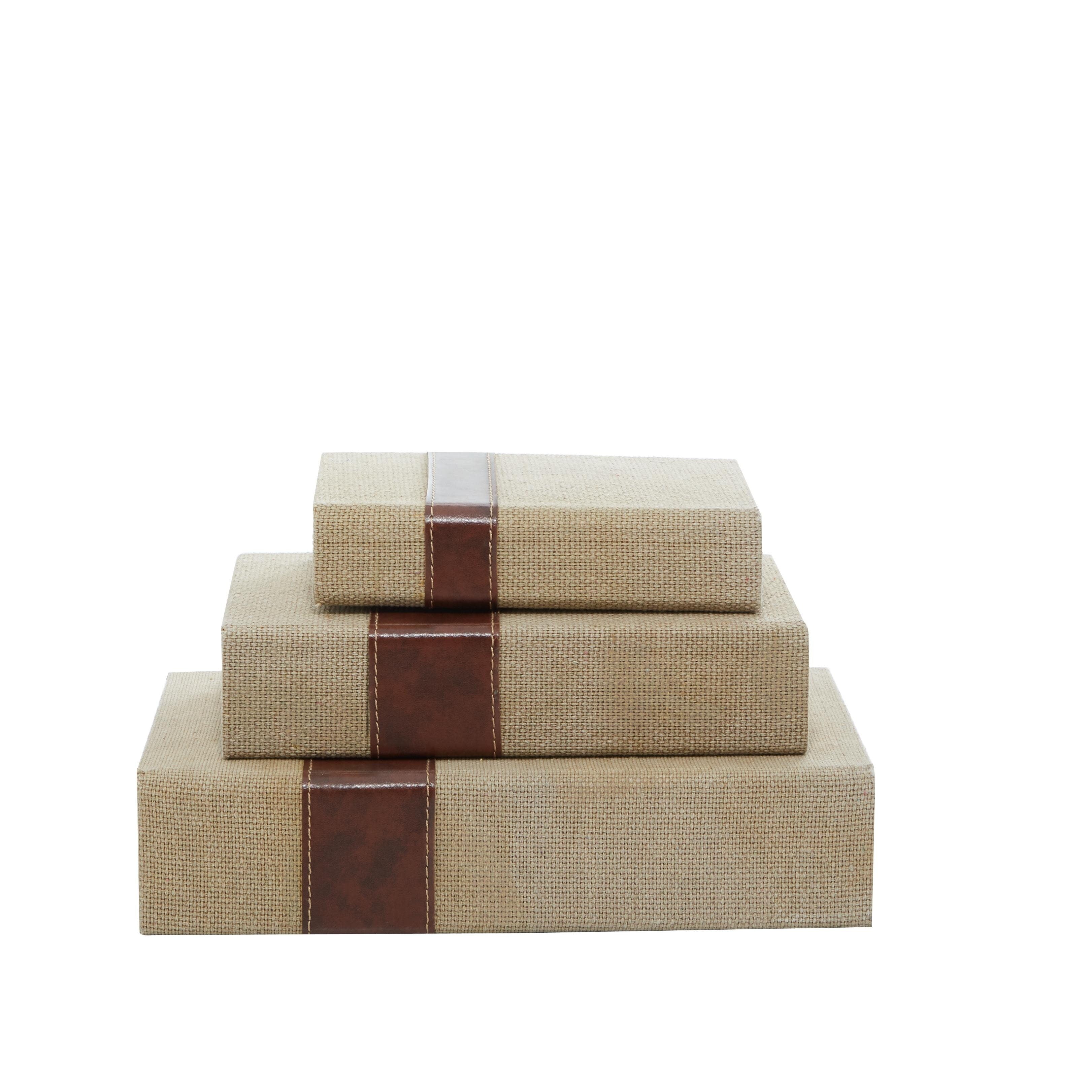 Linen Leather or Wooden Fabric Storage Book Decorative Box - Set of 3 or 4 Multi Colored - Roche River Decor