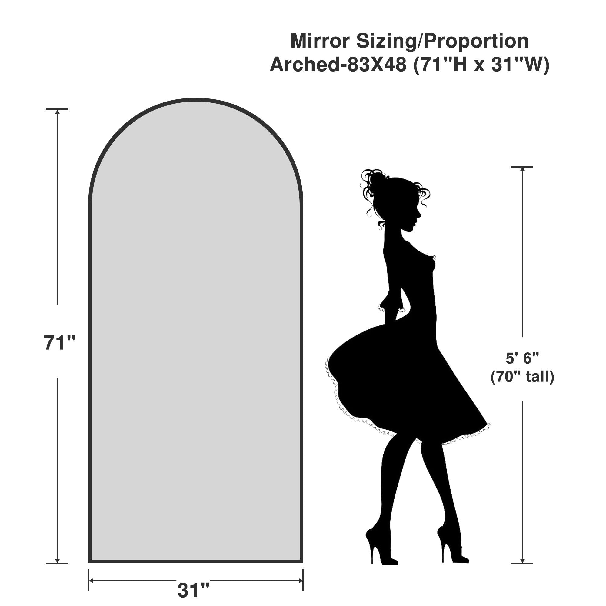 Arch-Crowned Full-Length Mirror with Solid Wood Frame