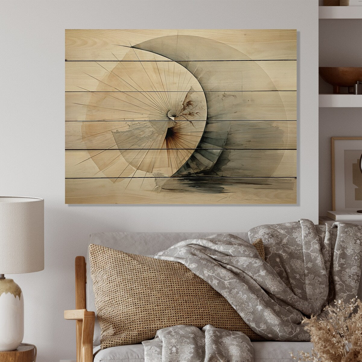 Designart Asian Art Seashell Sumi IV Asian Print on Natural Pine Wood