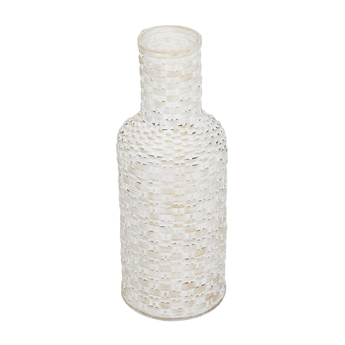 Bamboo Wood Tall Woven Floor Decorative Vase - White - Roche River Decor