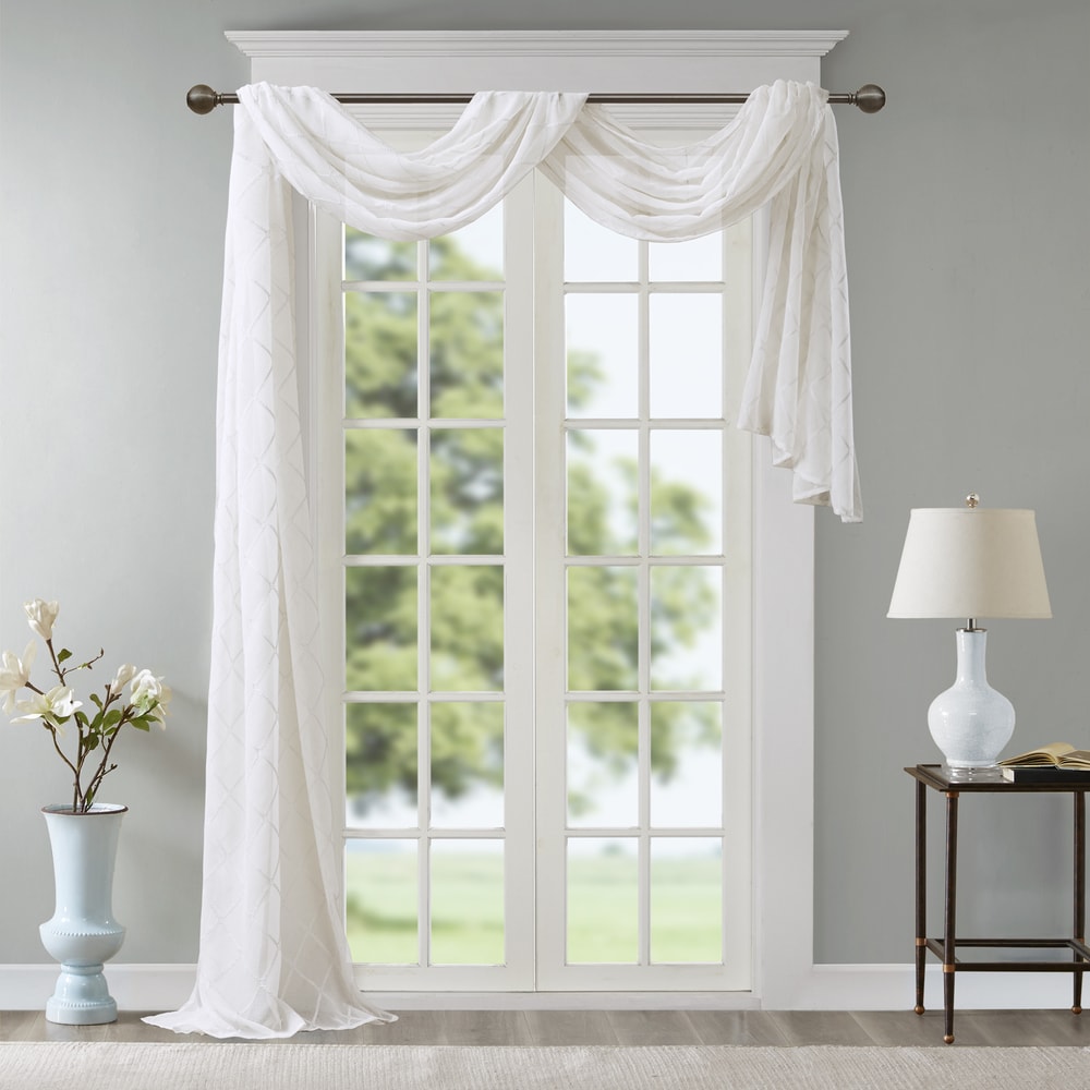 Madison Park Iris Diamond Sheer Embroidered Window Curtain Scarf