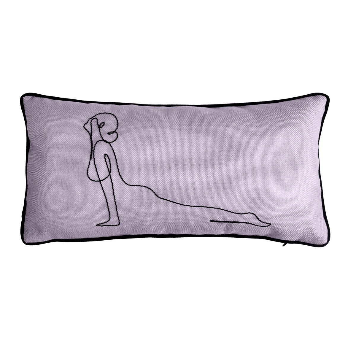 Edie At Home Upward Dog Linework Embroidered Decorative Pillow 8x16 Lavender