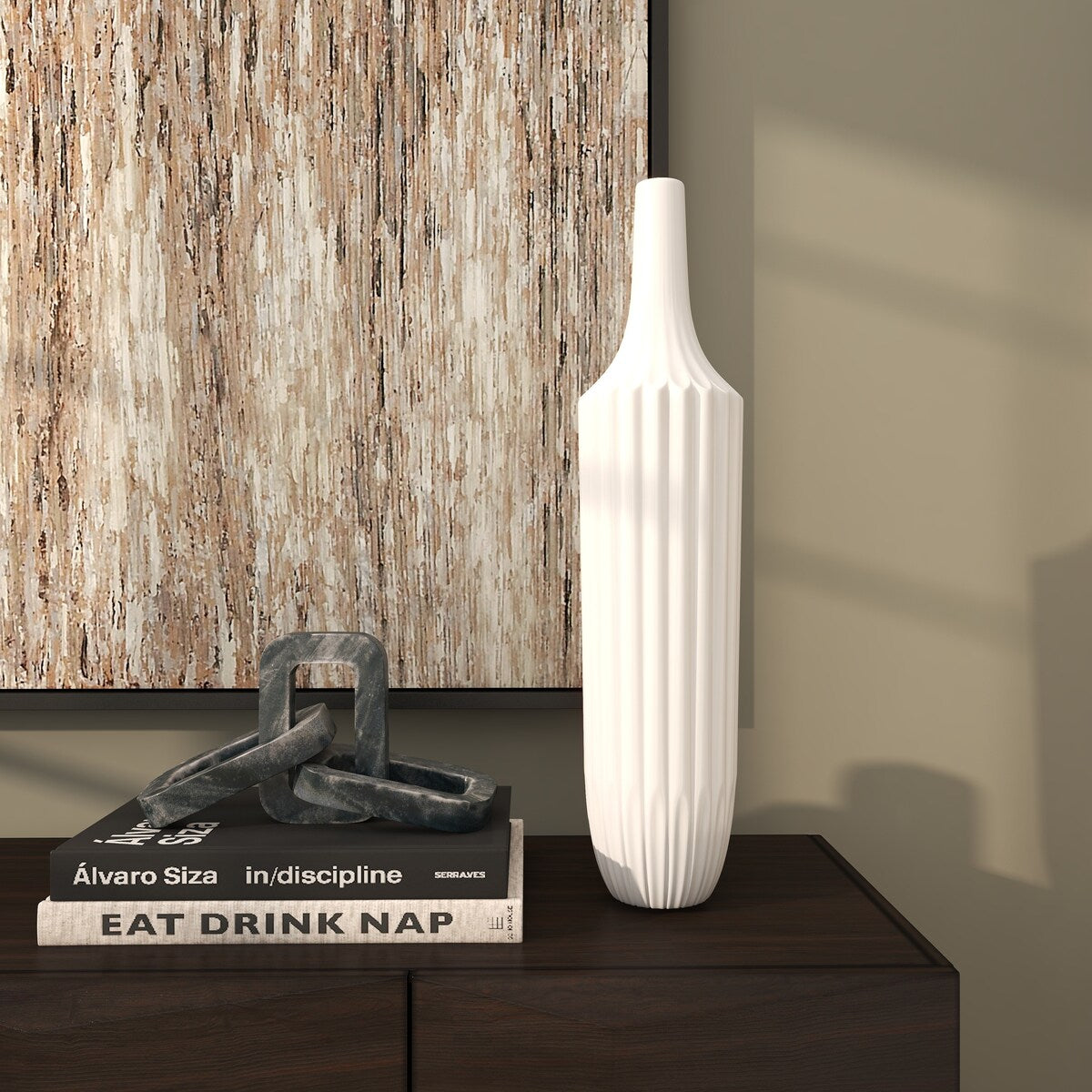 Ceramic Stripe Texture Decorative Vase - White - Roche River Decor