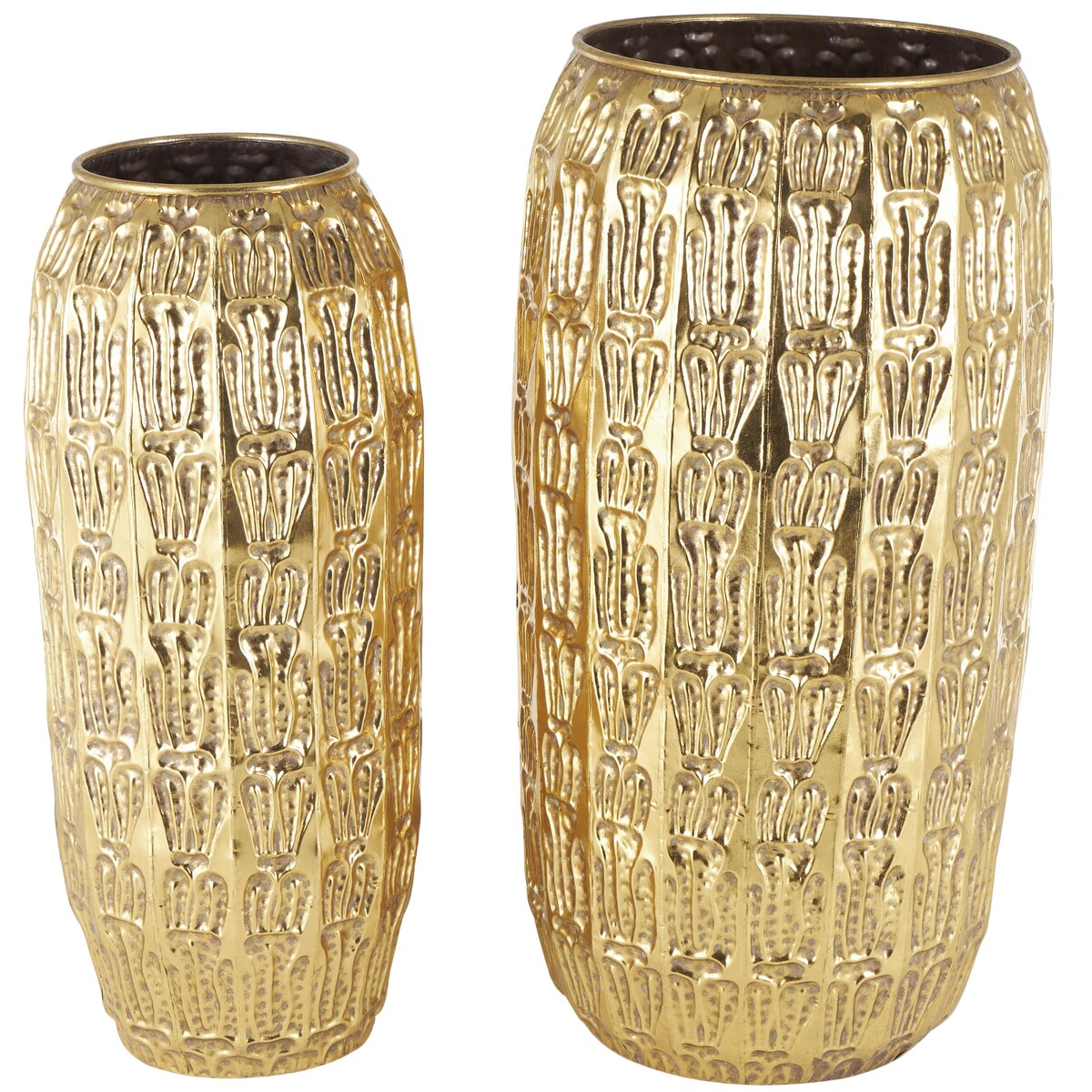 Metal Tall Decorative Vase with Grooved Patterns - Set of 2 Gold - Roche River Decor