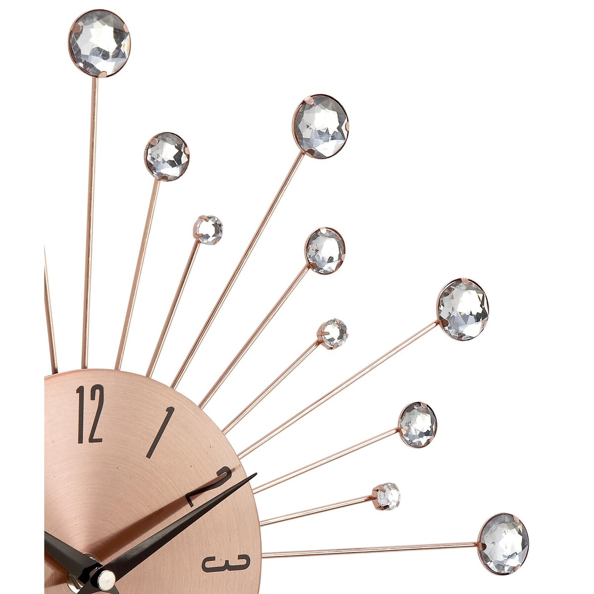 Metal Starburst Decorative Wall Clock with Crystal Accents - Gold, Brown, Silver, Copper - Roche River Decor