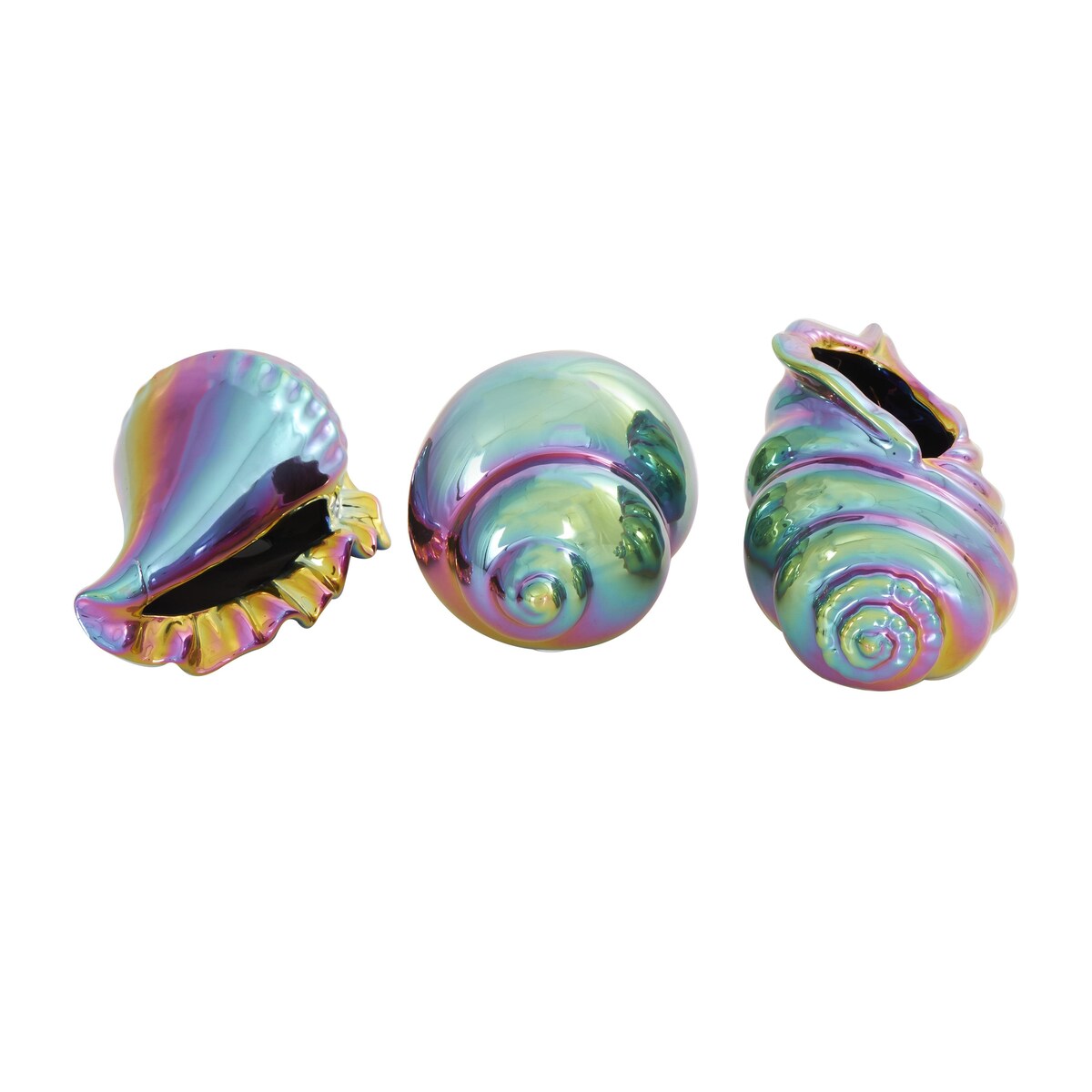 Ceramic Shell Shell Decorative Sculpture - Set of 3 Silver, White, Multi Colored - Roche River Decor