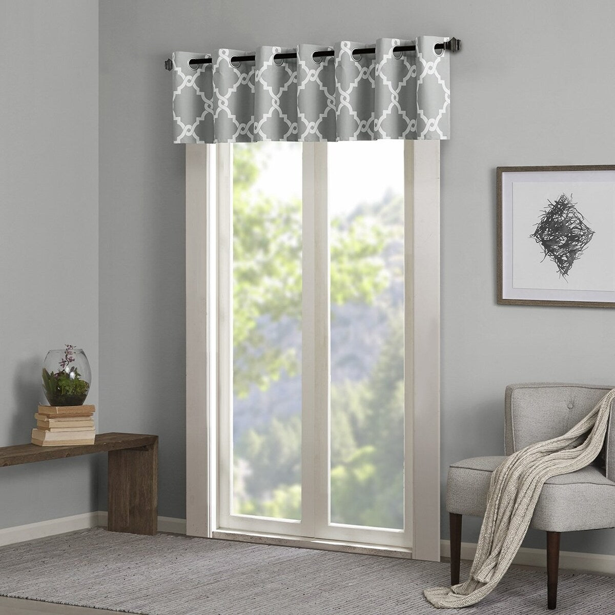 Madison Park Merritt Printed Valance Geometric Darkening Gray - 50 x 18