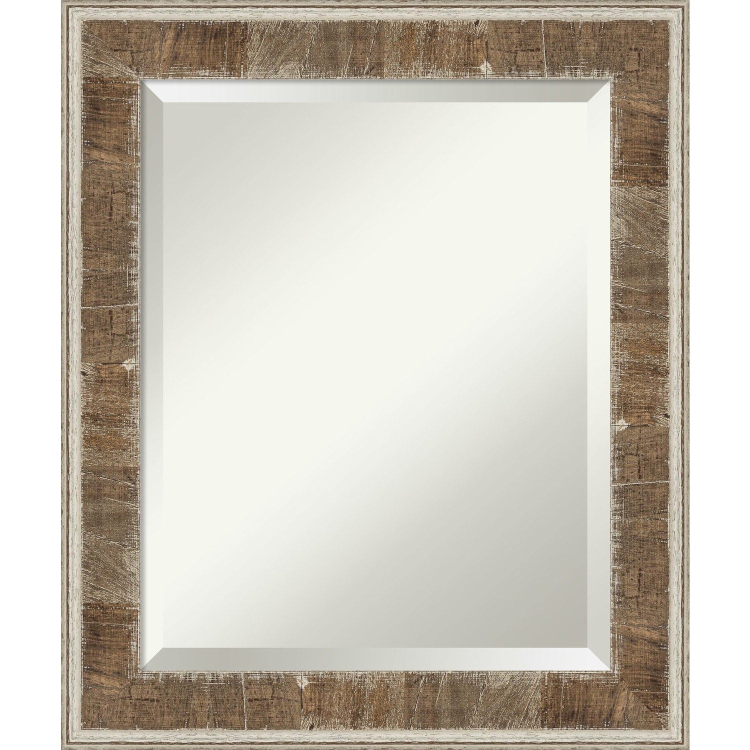 Beveled Wood Bathroom Wall Mirror - Farmhouse Brown Narrow Frame