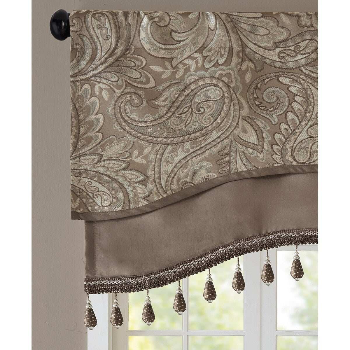 Madison Park Aubrey 50 x 18 Beaded Jacquard Window Valance Champagne - 50 x 18