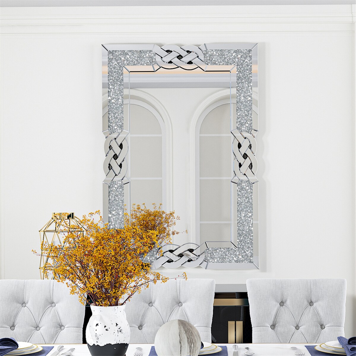 Appealing Decorative Wall Mirror w/Crush Diamond Silver Glass for Home