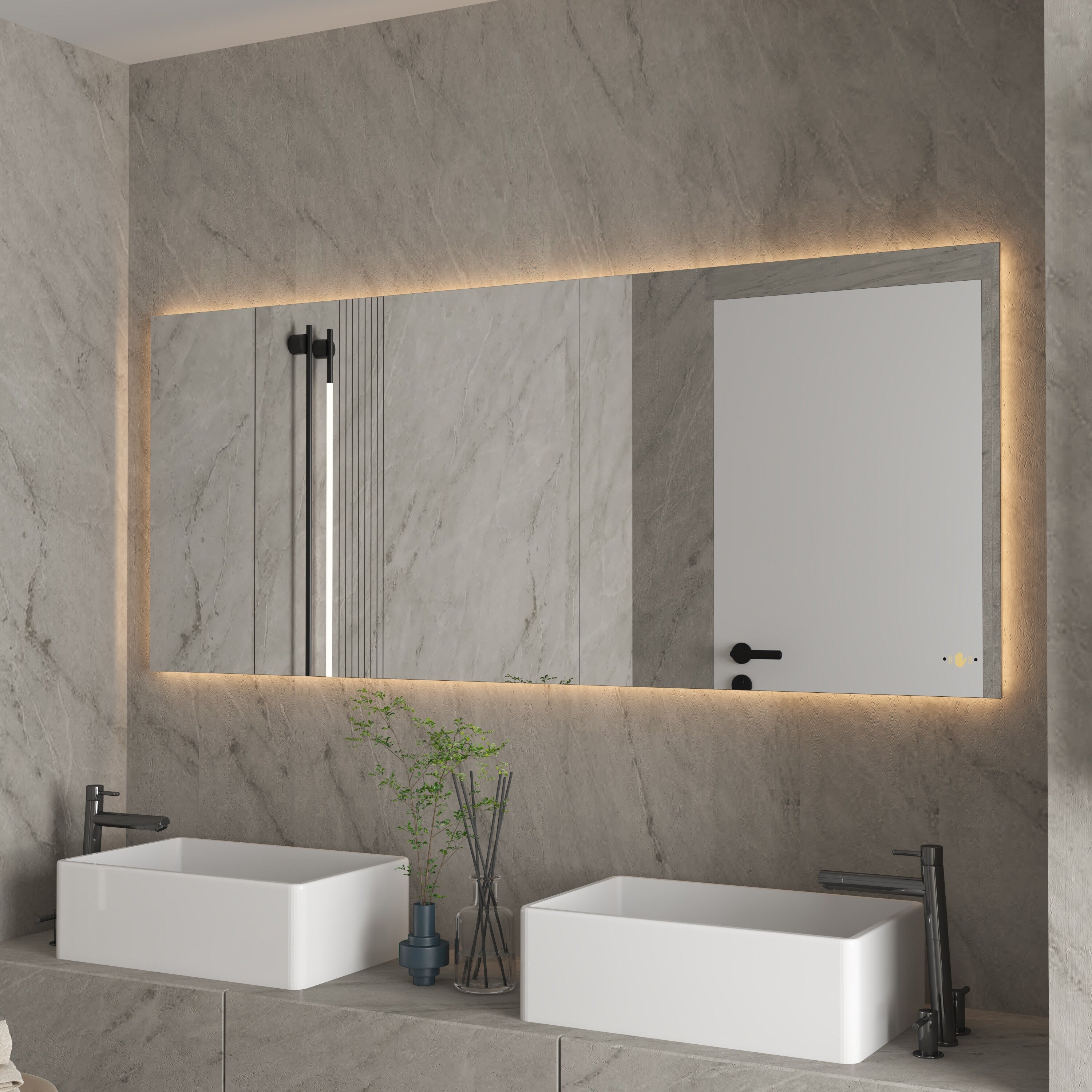 CB HOME LED Bathroom Vanity Mirror, Lighted Wall Mounted Mirror, Hand Wave Sensor Dimmable Backlit Frameless Mirror