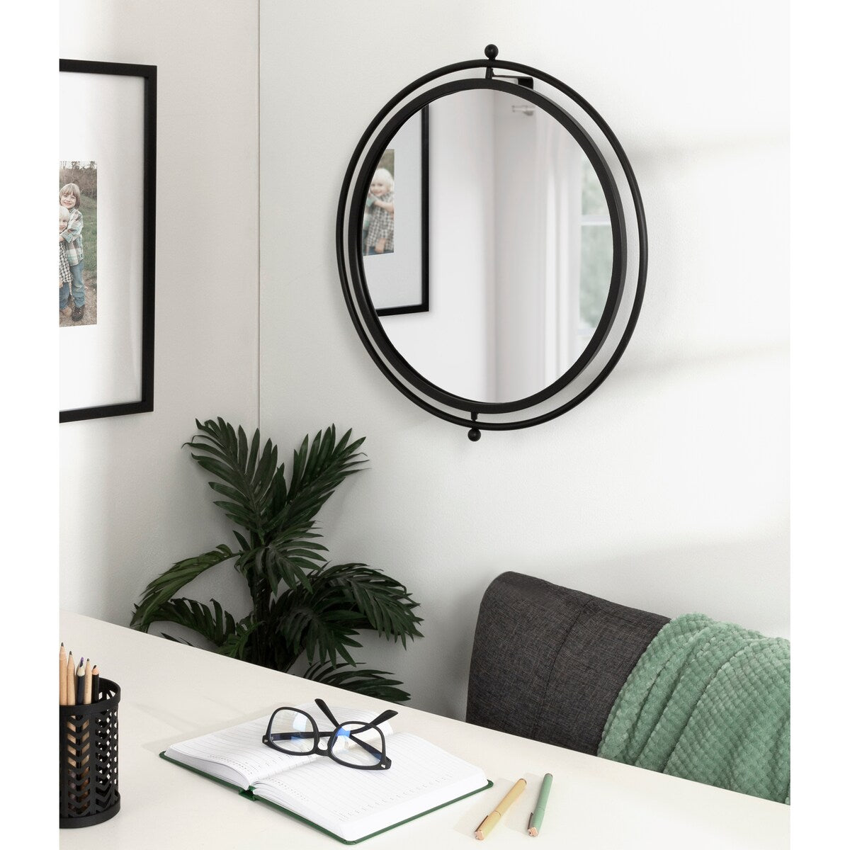 Kate and Laurel Baron Rustic Pivot Mirror, 21 Diameter, Raw Iron