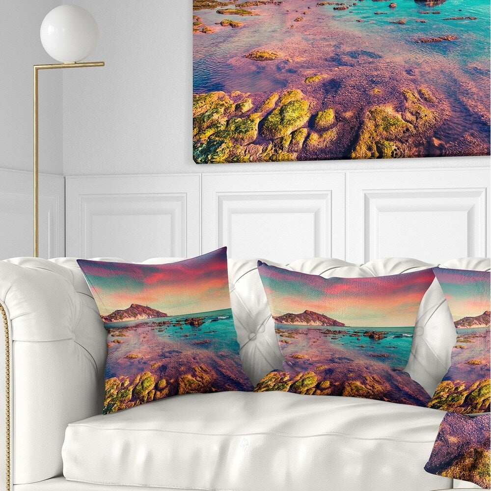 Designart 'Giallonardo Beach Colorful Sunset' Seashore Photo Throw Pillow