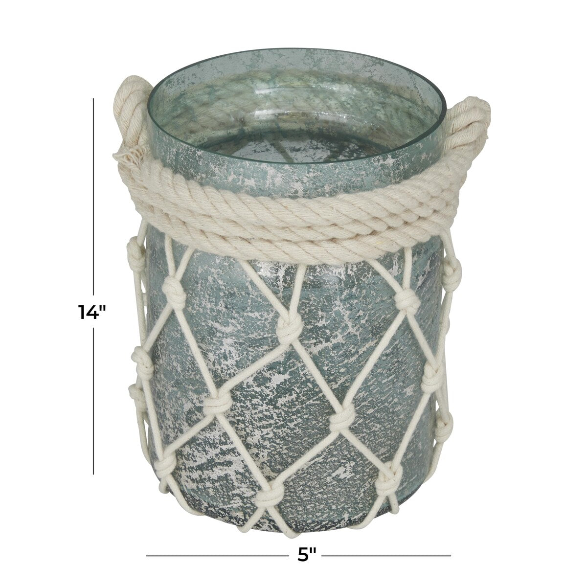 Glass Decorative Indoor Outdoor Candle Lantern with Rope Handle - Blue or Teal - Roche River Decor