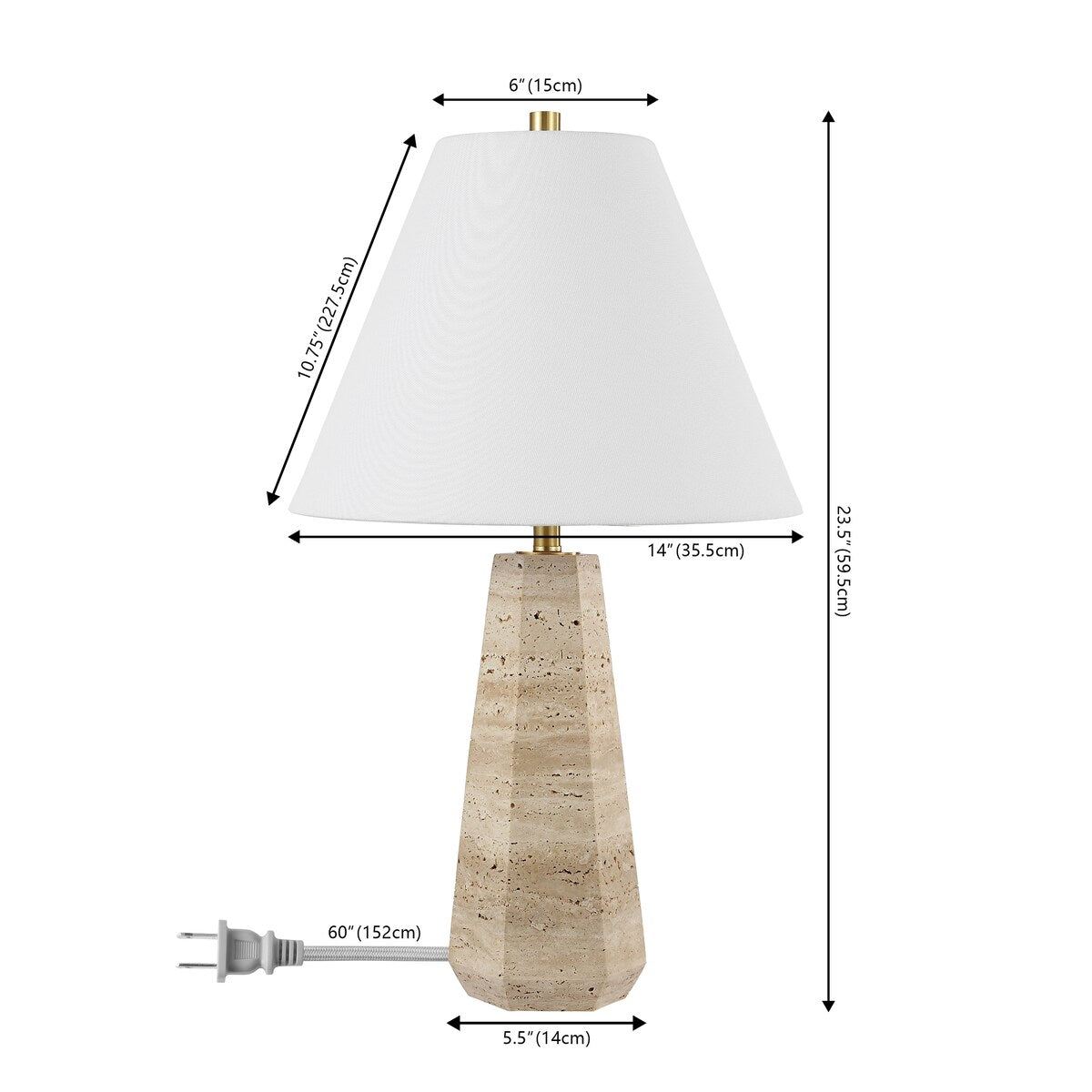 SAFAVIEH Lighting Aneliya Travertine 24-inch Table Lamp (LED Bulb Included) - 14 In. W x 14 In. D x 23.5 In. H - 14Wx14Dx24H