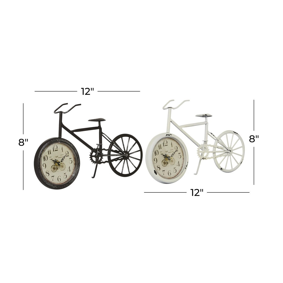 Metal Bike Decorative Clock - Set of 2 Black or Multi Colored - Roche River Decor