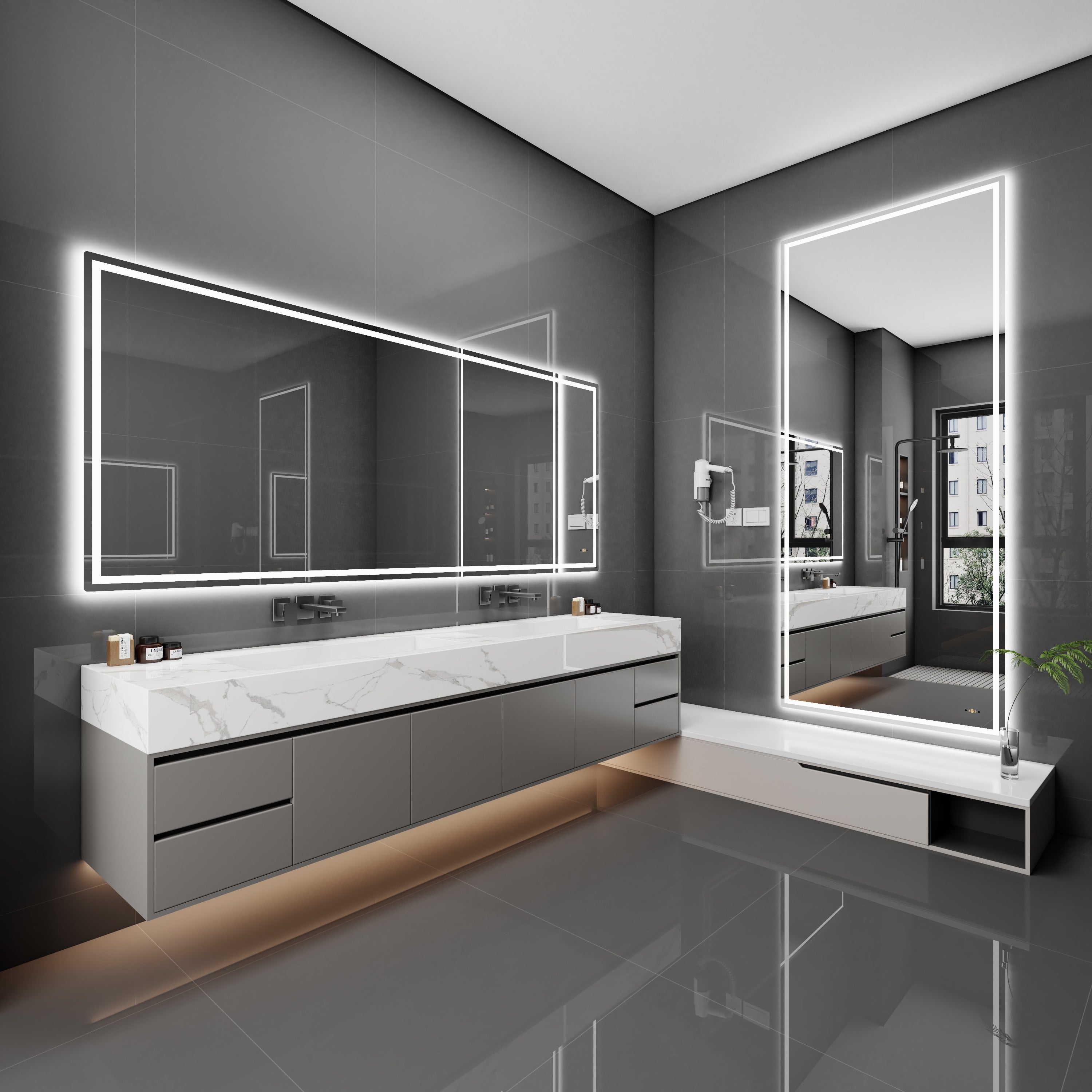 CB HOME Lighted Bathroom Vanity Mirror, LED Wall Mounted Mirror, Gesture Control Smart Lighted Mirror, Dimmable, Frameless