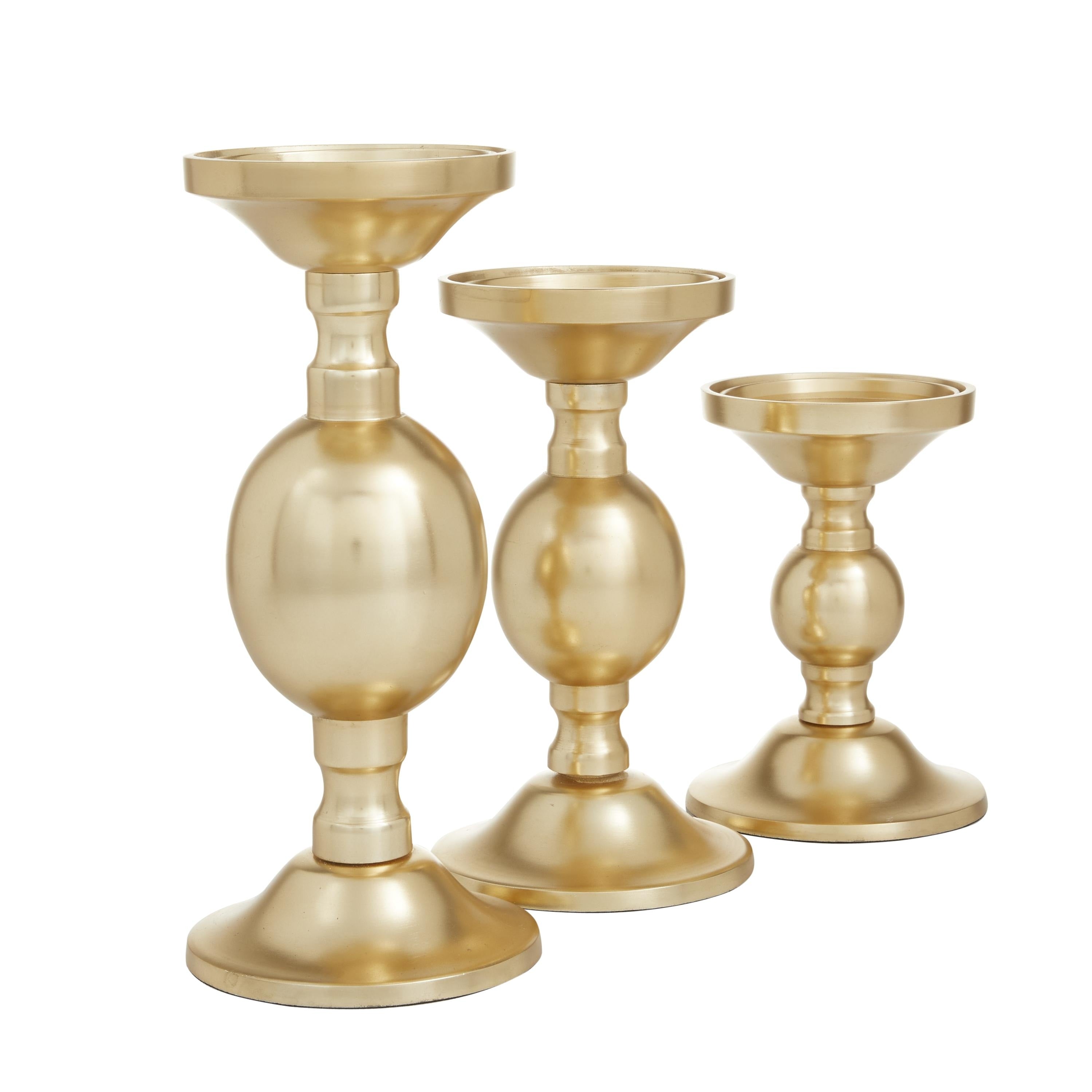 The Novogratz Gold or Silver Aluminum Metal Pillar Decorative Candle Holder (Set of 3)