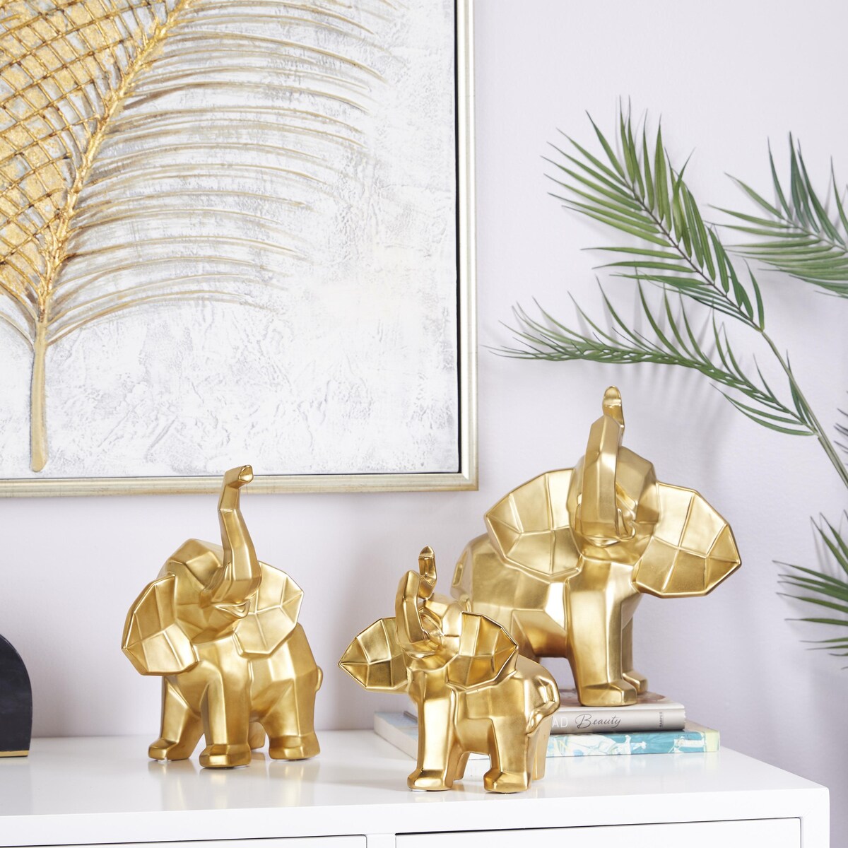 Porcelain Ceramic Elephant Decorative Sculpture - Set of 3 Gold or Silver - Roche River Decor