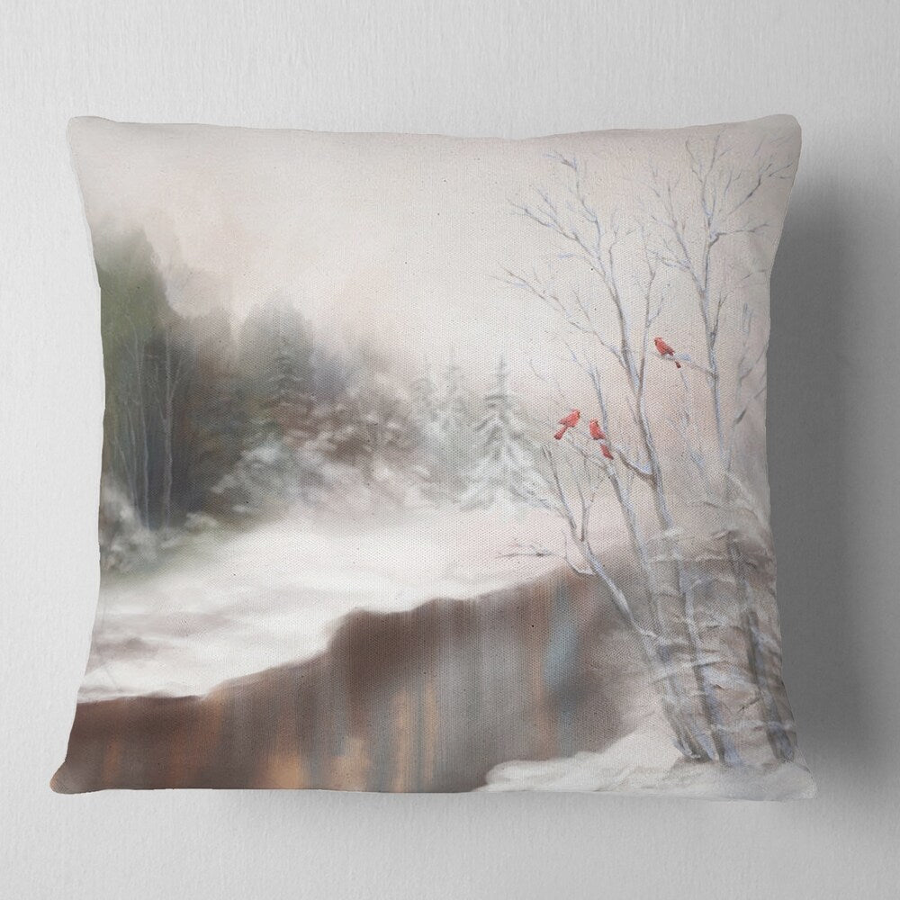 Designart 'Snowy Silence' Landscape Printed Throw Pillow