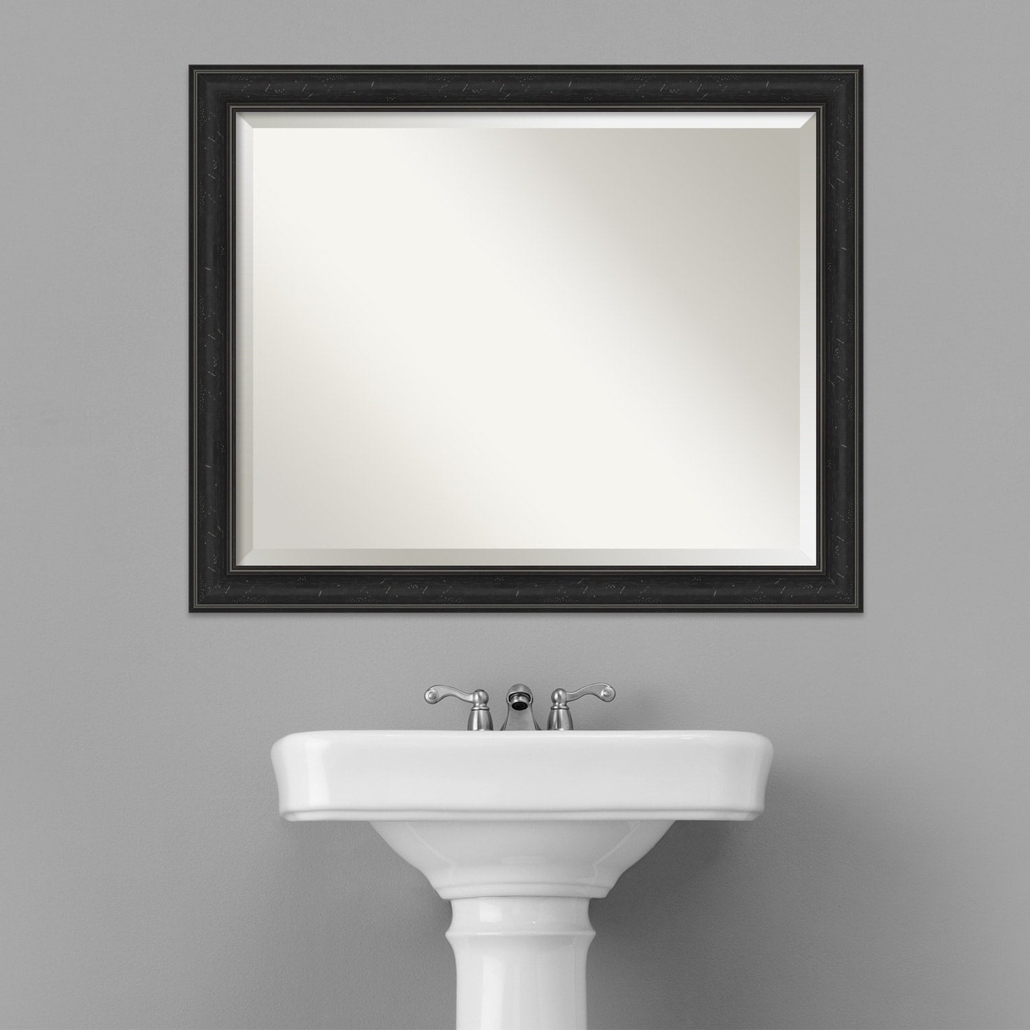 Beveled Bathroom Wall Mirror - Shipwreck Black Narrow Frame