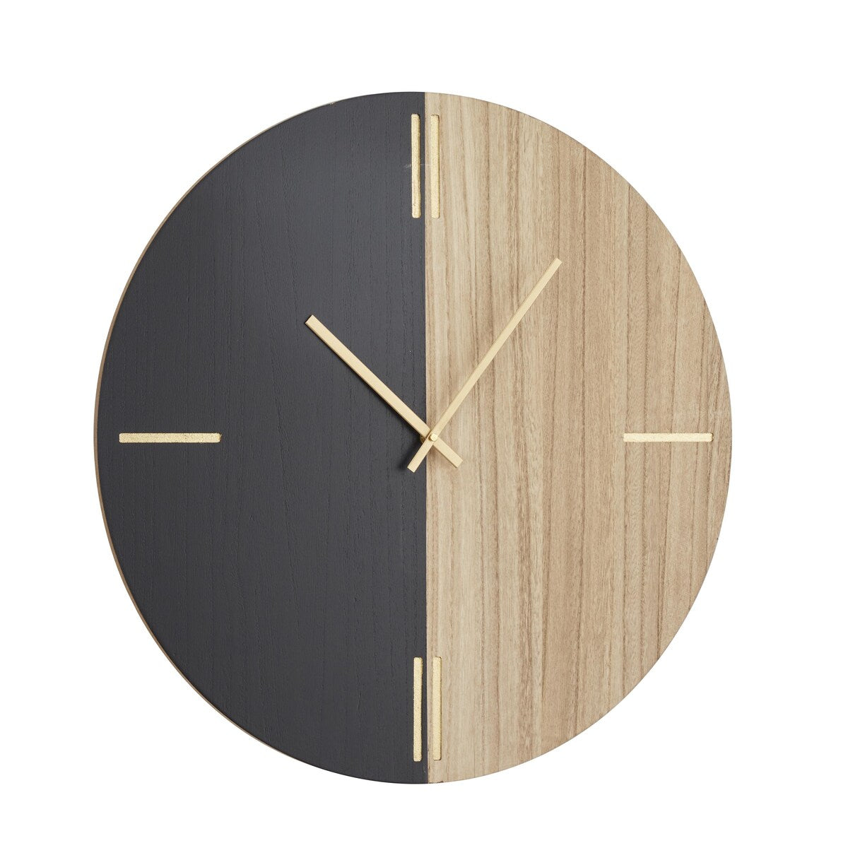 Wooden Round Decorative Wall Clock with Marble Side - Black or Brown - CosmoLiving by Cosmopolitan