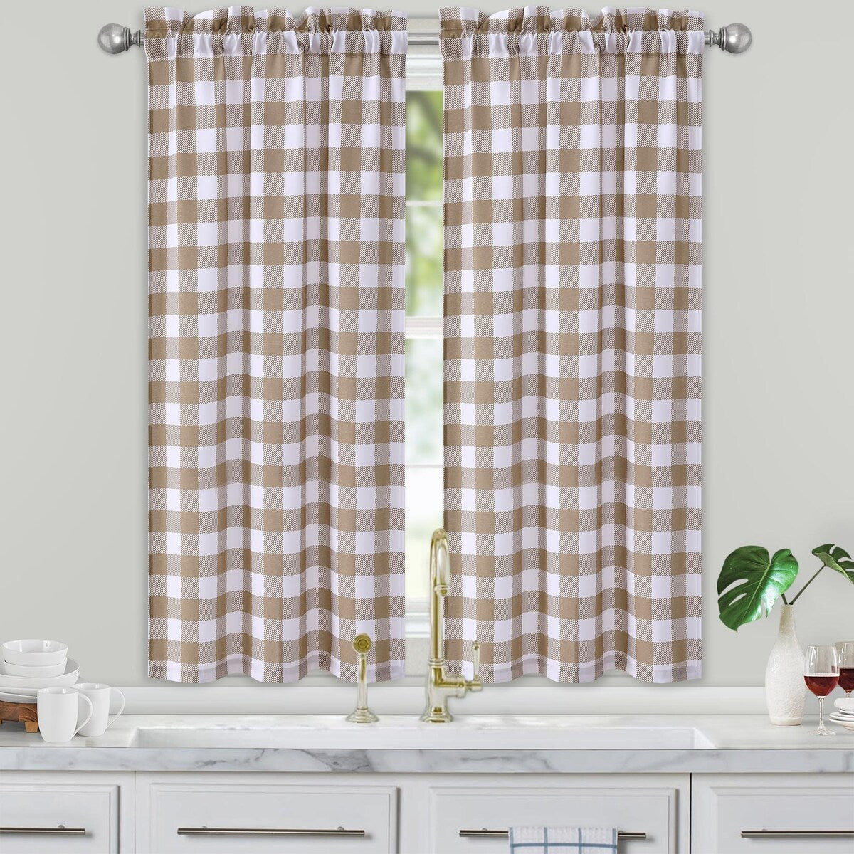 Garvee Tier Curtains Buffalo Check Plaid Gingham Curtain, 2 Panels