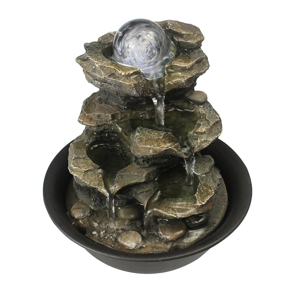 Spinning Orb Rock Cascading Indoor Tabletop Waterfall Fountain