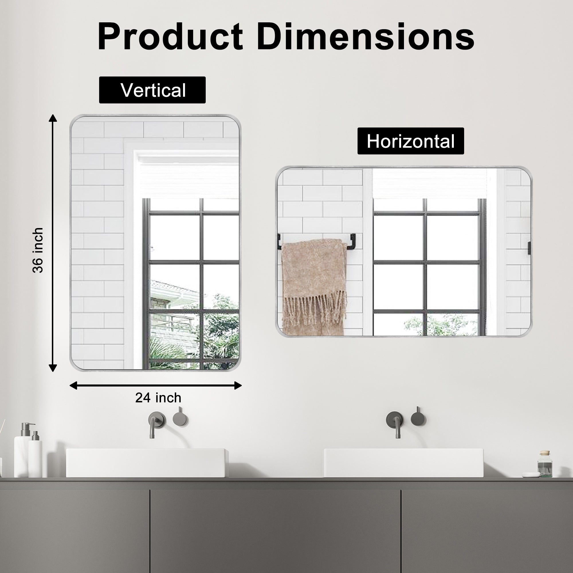 Wall Mount Bathroom Rectangle Vanity Mirror (Horizontal/Vertical)