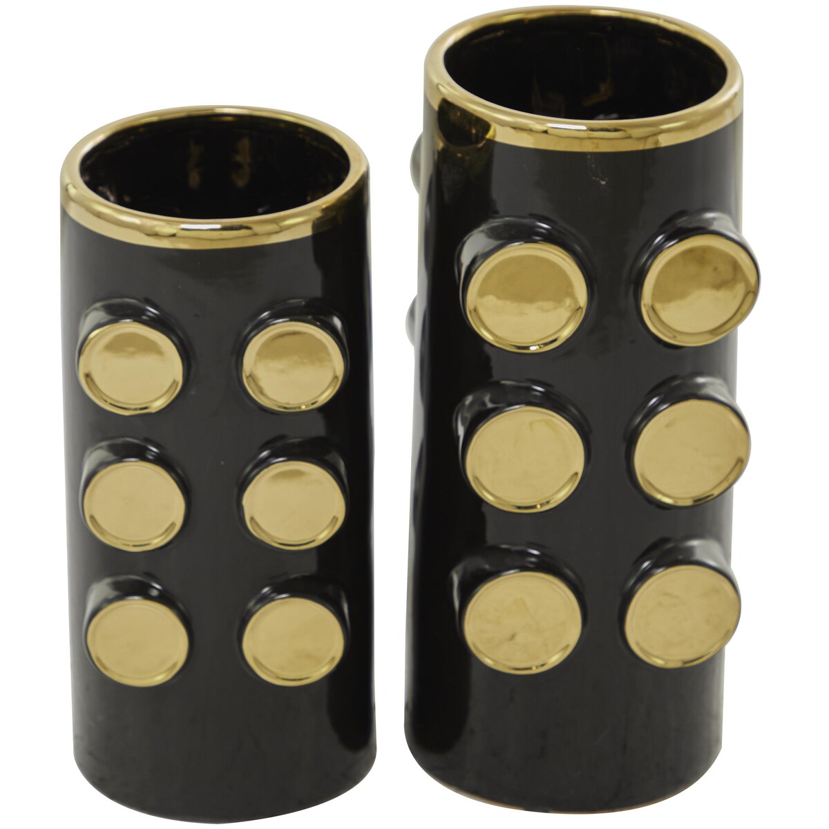 Ceramic Decorative Vase with Gold Circle Accents - Set of 2 White or Black - CosmoLiving by Cosmopolitan