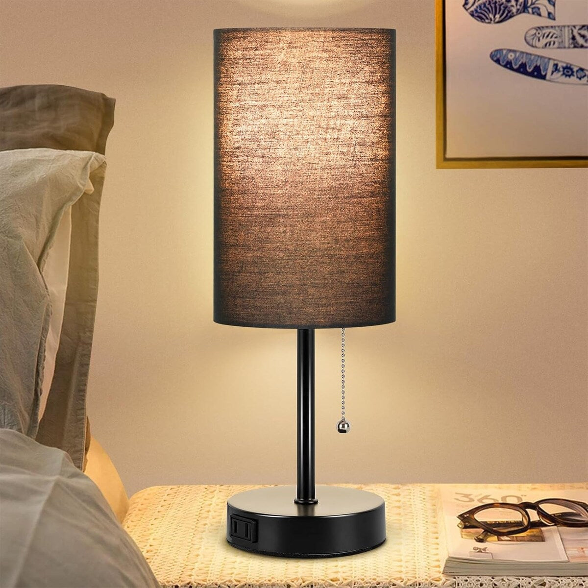 Table Lamp for Bedroom, 3-Color Bedside Lamps with Pull Chain, Bedroom Table Lamps for Nightstand, Bulb Included