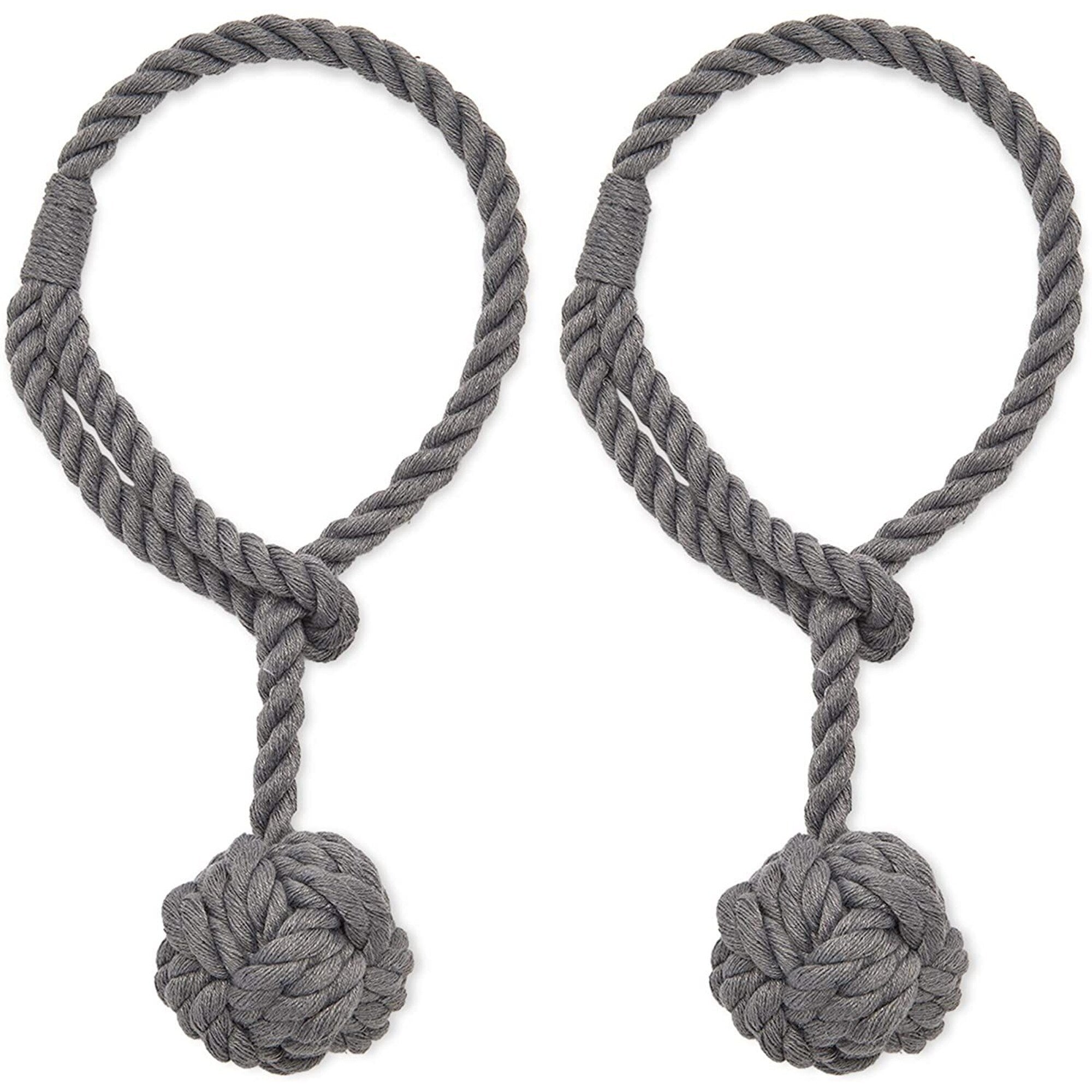 Grey Rope Curtain Tiebacks, Holdbacks for Drapes (20 in, 2 Pack)