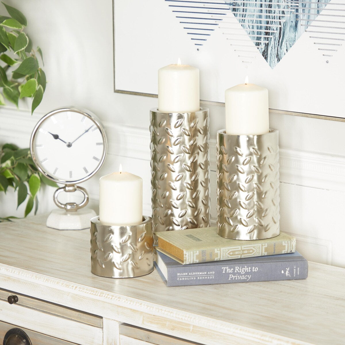 Metal Pillar Decorative Candle Holder with Studs - Set of 3 Silver or Gold - Roche River Decor