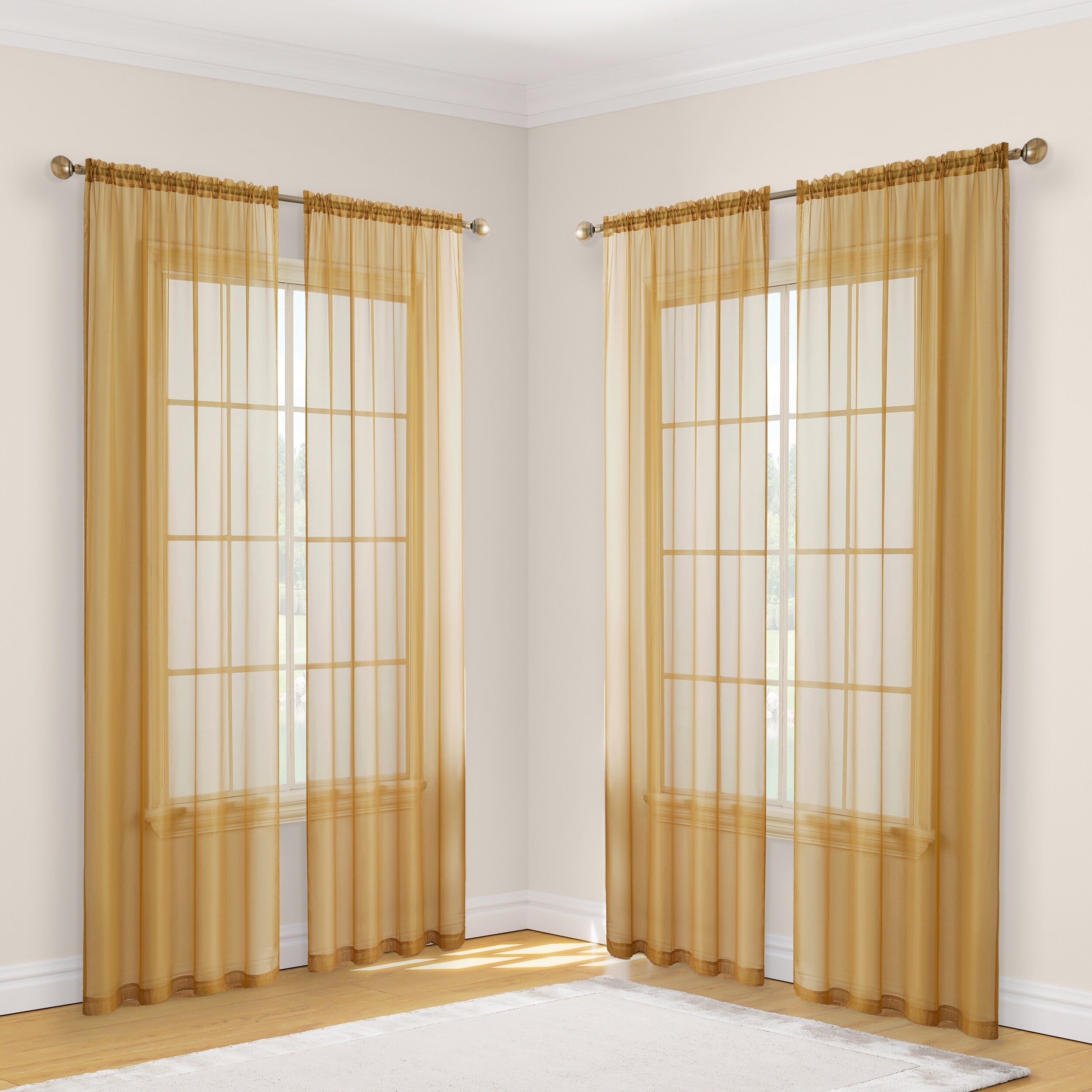 HLC.me Geneva Sheer Voile Window Treatment Rod Pocket Curtain Panels Bedroom and Living Room (Set of 4)