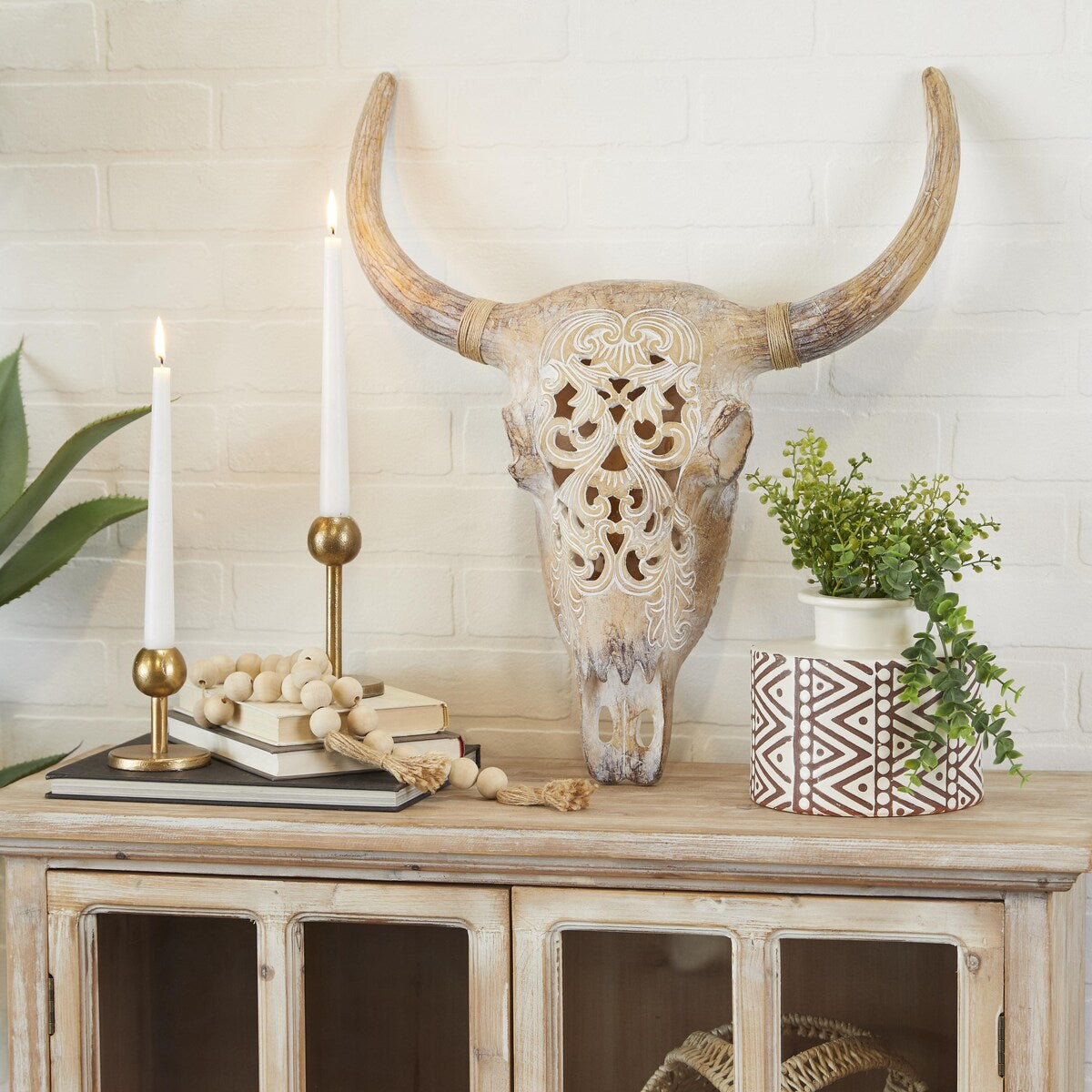 Polystone Bull Skull Home Wall Decor - Gray or Brown - Roche River Decor