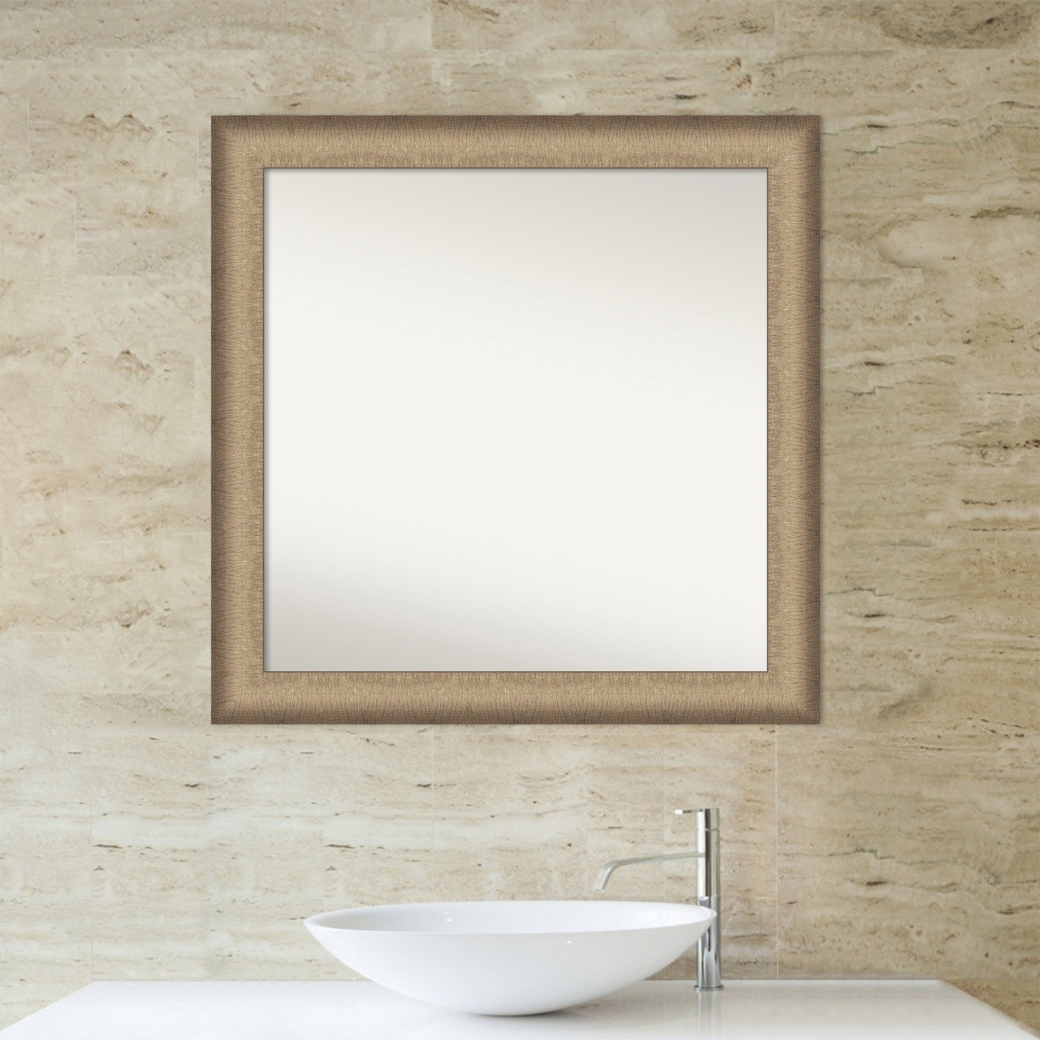 Non-Beveled Bathroom Wall Mirror - Elegant Brushed Bronze Frame