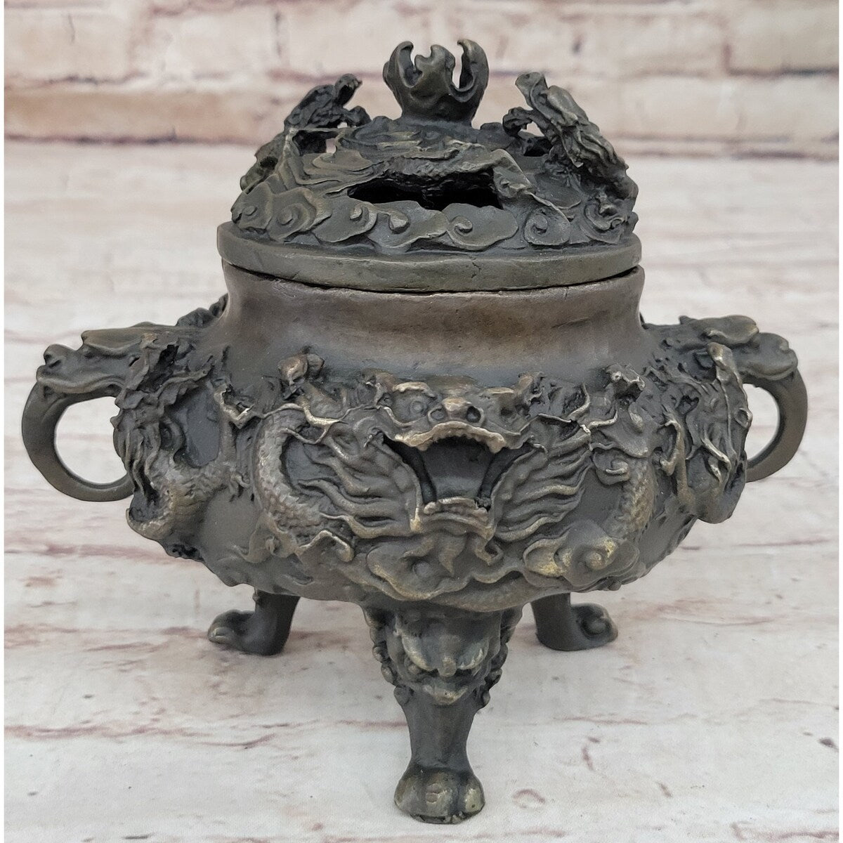 Hot Cast Bronze Dragon Incense Burner Mythical Sculpture Handmade Original Art