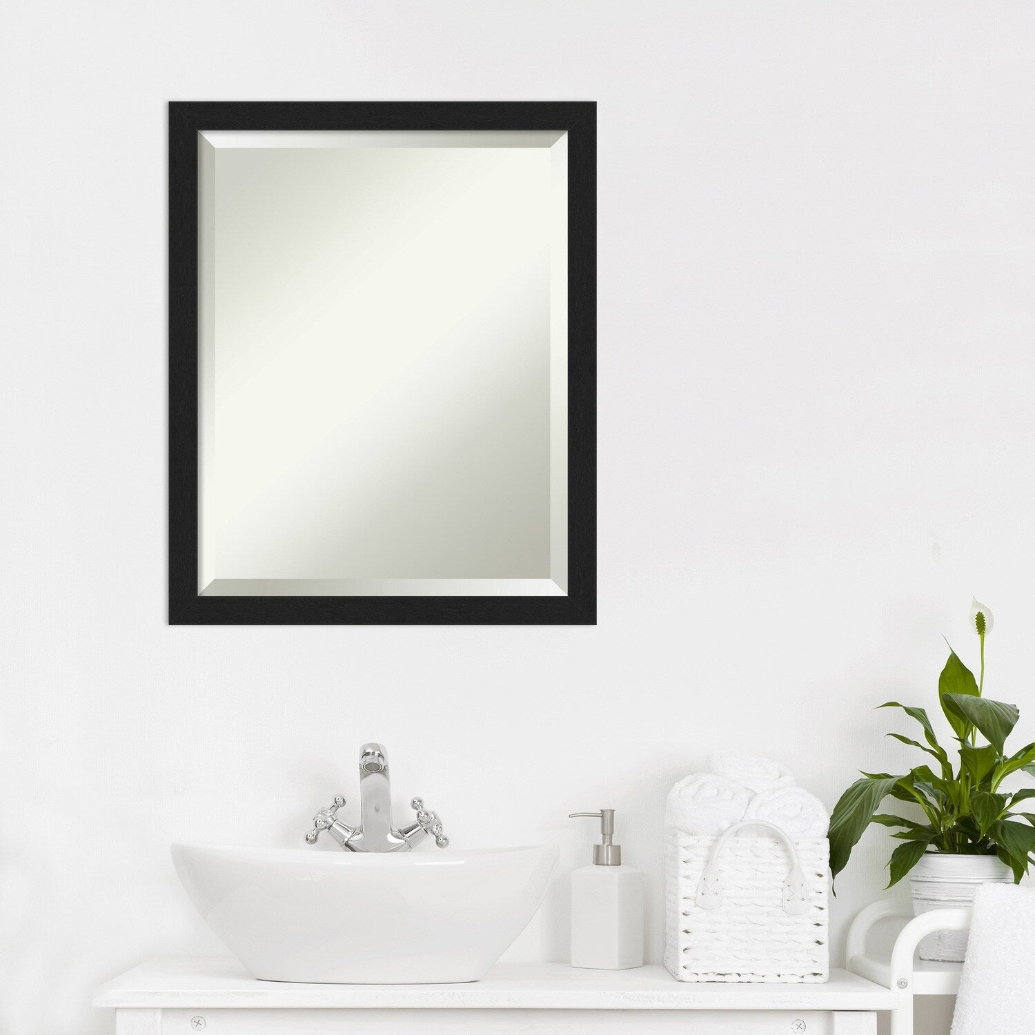 Beveled Bathroom Wall Mirror - Grace Brushed Narrow Frame