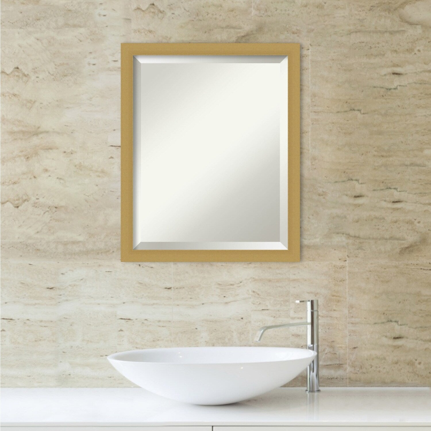 Beveled Bathroom Wall Mirror - Grace Brushed Narrow Frame