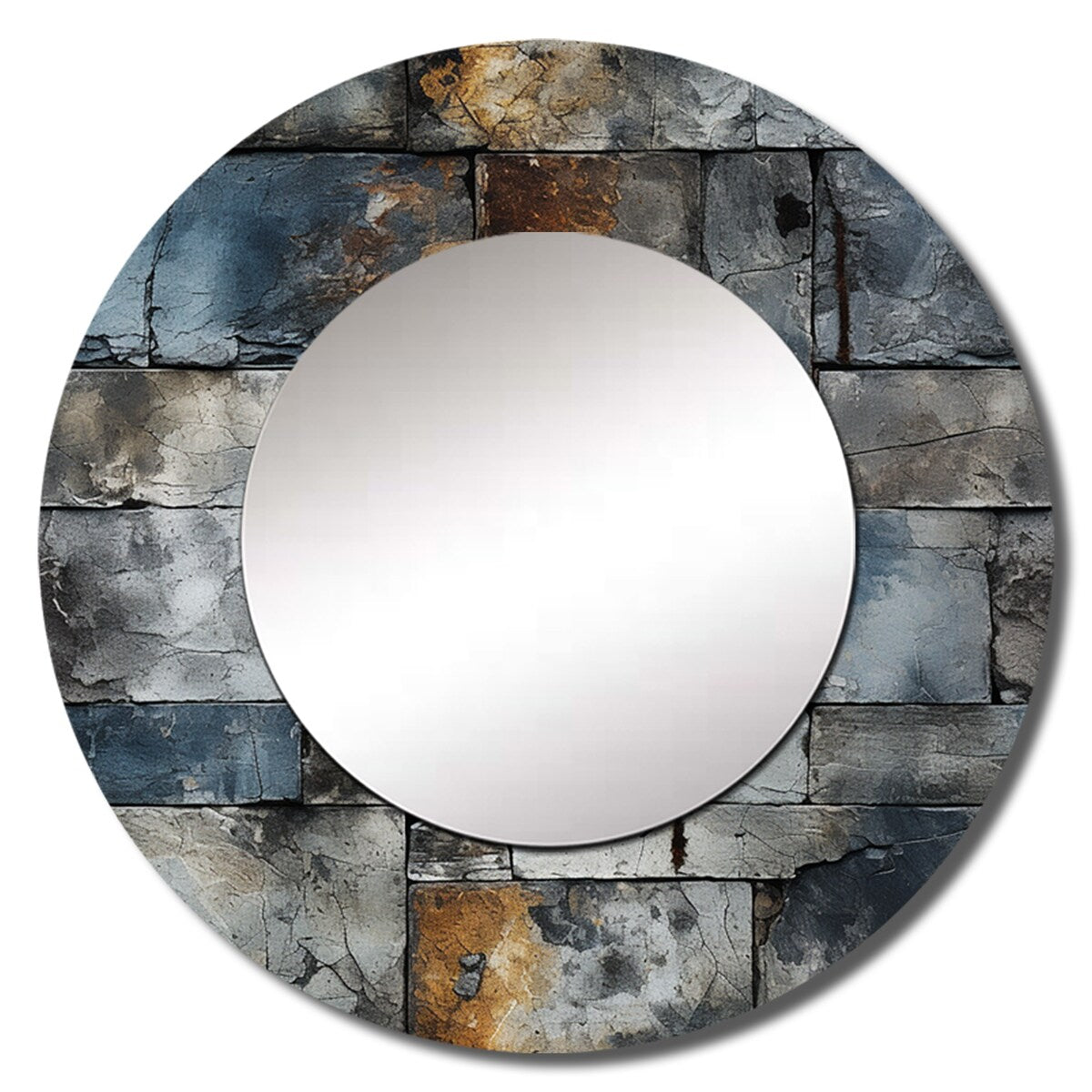 Designart Industrial Concrete Wall Illusion Graphic Print Round Bathroom Mirror - Grey Modern Round Wall Décor