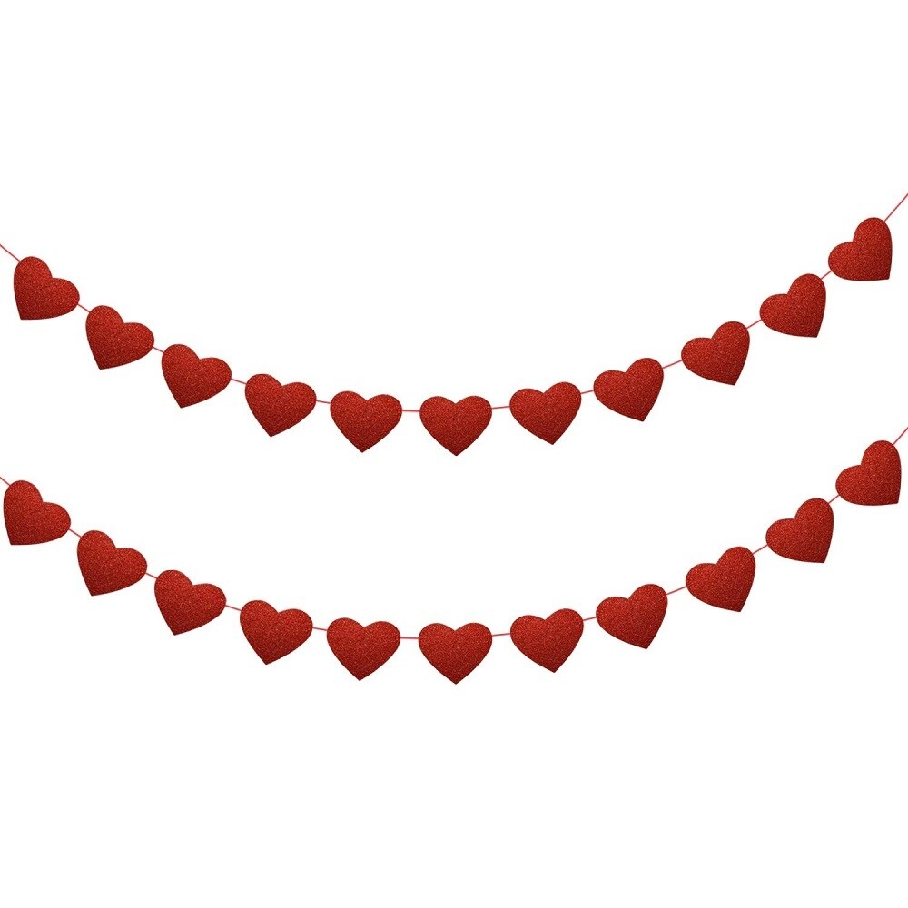 Glitter Heart Picks Garland Tinsel 5 Feet for Valentine's Day - Red - 5 Feet