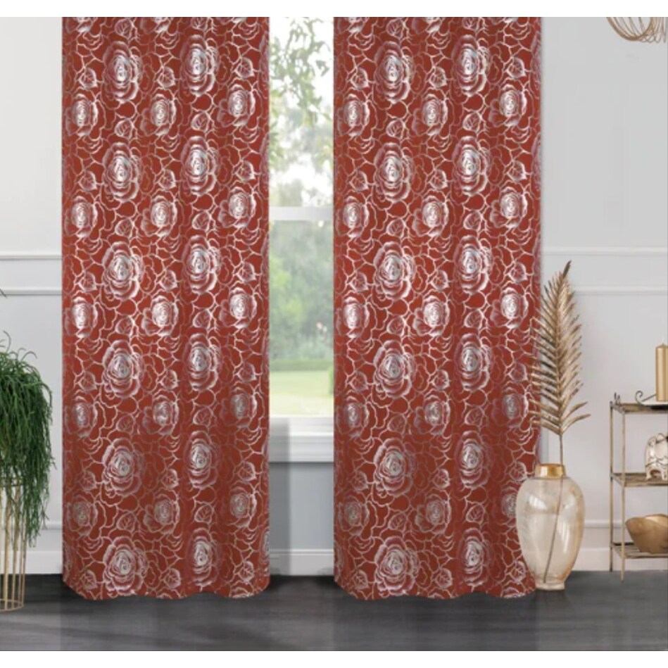 J&V Textiles Floral Metallic Blackout Thermal Grommet Curtain Panels (Set of 2) - Regular