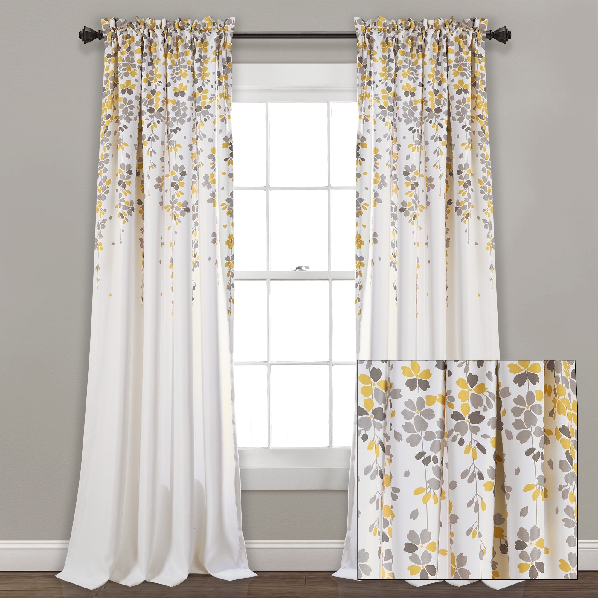 Lush Decor Blue Faux Silk 84-inch Flower Drop Single Curtain Panel